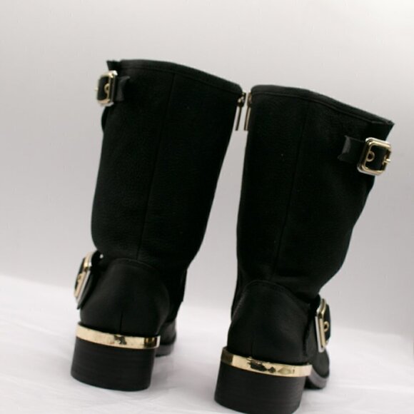 Vince Camuto Windy Black Leather Side Zipper Block Heel Riding Boots Size 5M - Picture 5 of 6